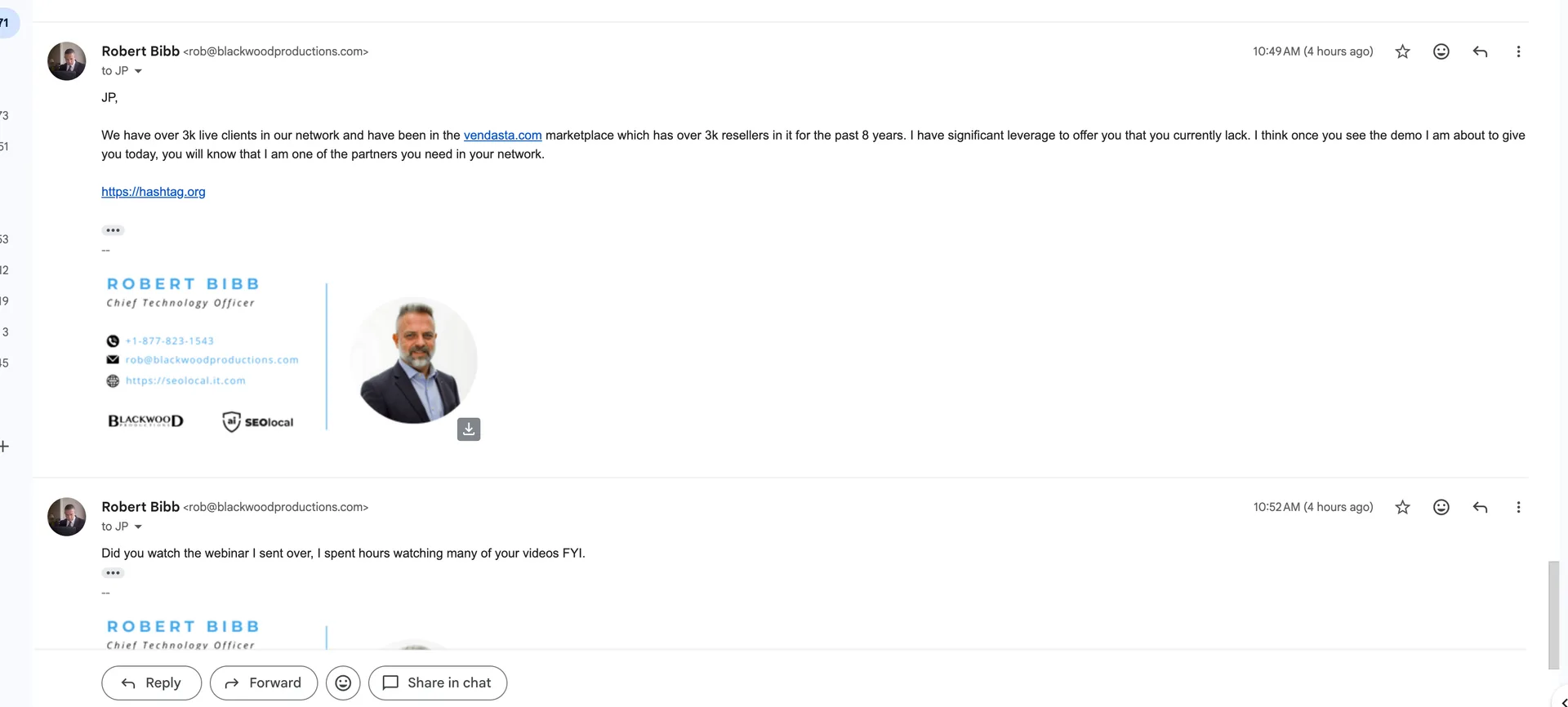 June 18 morning emails where I lay out my credentials and confirm I watched his videos